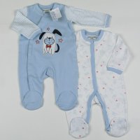 G1473: Baby Boys Puppy 2 Pack Cotton Sleepsuits (0-9 Months)